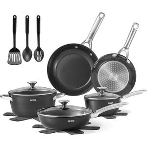 BEZIA Induction Cookware Set 15-Piece, Pots and Pans Set Non Stick with Ceramic Coating, Induction Pots Set with Stainless Steel Handles  Lids, Oven Safe, Compatible with All Stoves