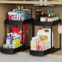 2 Pack Multi-Purpose Pull-Out Storage Organizers, Under Sink Organizers and Storage for Bathroom & Kitchen, Under Cabinet Organizers and storage, 14.8 Inch, Black