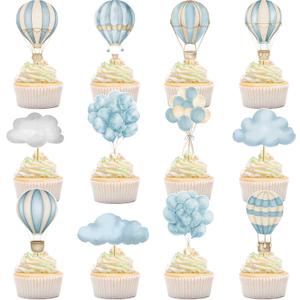 36pcs Hot Air Balloon Cupcake Toppers: Hot Air Balloon Decorations Adventure Awaits Baby Shower Hot Air Balloon Baby Shower Decorations