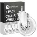 Office Chair Wheels - Set of 5 Rollerblade-Style Casters, Smooth & Quiet Rolling, Protects Hardwood Floors & Carpets, Universal Fit, Durable and Long-Lasting - White