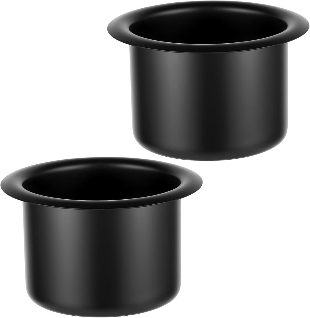2-Pack Black Cup Holder Insert, Universal Recessed Drink Can Holder, Aluminum Couch Cup Holder for Sofa, RV, Boat, Car, Truck and Poker Table