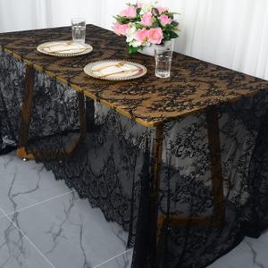 Partisout Black Lace Tablecloth Rectangular 60x120 Rectangle Scalloped for Lace Tablecloths 120 Wedding Table Cover Romantic Party Tablecloth Flower Oblong (Lt 005 Black)
