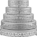 5 Pcs Metal Silver Cake Stand,16/14/12/10/8 in Round Cake Holder
