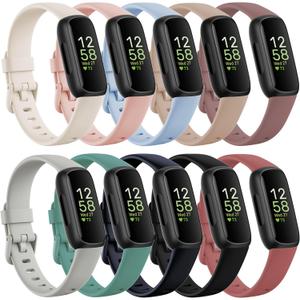 10 Pack Compatible with Fitbit Inspire 3 Bands,Soft Sport Bands Silicone Replacement Wristband for Fitbit Inspire 3 Tracker Smart Watch for Women Men