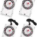 4 Pcs Outdoor Compass with Adjustable Declination,Magnifier,Ruler,Scale. Multifunctional Orienteering Waterproof Compass for Map Reading, Navigation, Hiking