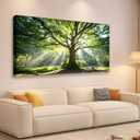 JLXART Canvas Large Art Spring Nature Green Tree Wall Art Framed Forest Artwork for Office Wall Decoration Ready to Hang 20x40inch
