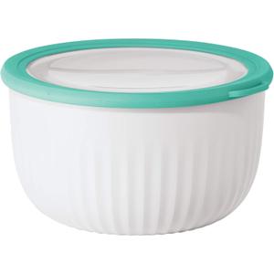 Oggi Prep, Store & Serve Plastic Bowl w/See-Thru Lid- Dishwasher, Microwave & Freezer Safe, (4 qt) White/Aqua