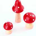 SUPVOX 3pcs Mushrooms Miniature Figurines Mini Wooden Mushrooms Fairy Garden Accessories Flower Pots Micro Landscape Decoration Supplies (Red)