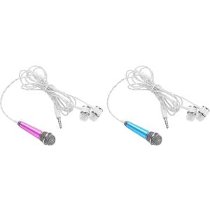 MECCANIXITY 2Pcs Mini Microphone Portable Vocal Microphone for Voice Recording and Singing with Earphone,Blue & Rose Red