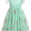 Toddler Flower Girl Dress for Wedding Floral Butterfly Daisy Flutter Sleeve Princess Birthday Tea Party Sundress (Green, S)