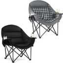Oversized Camping Chair for Adults 2 Pack - Heavy Duty Outdoor Padded Chair | Comfy XL Large Lawn Camp Chair with Cup Holder Cooler Pockets for Sports Beach Fishing Portable Supports 500lbs,AllBlack/Grey, Twin Pack