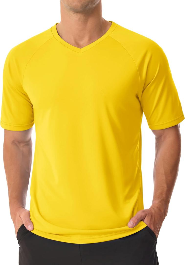 MAGCOMSEN Men's UPF 50+ Sun Protection Shirts V Neck Short Sleeve T-Shirt Quick Dry Swim UV Shirt Summer Workout Rash Guard