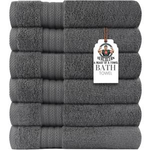HERCULEAN Large Bath Towels 24 x 50 Pack of 6 | Quick Dry and Highly Absorbent | 100% Cotton Terry Towels for Bathroom - Perfect for Shower - Pool and Spa - Luxury Soft Towels - Light Grey