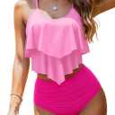 Womens Tankini Swimsuits Ruffled Tank Top Tummy Control Floral Modest Swimwear High Waisted Bikini XL
