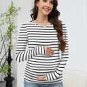 LOMON Maternity Shirts Long Sleeve Thermal Tops Side Ruched Casual Tshirt Crewneck Fleece Base Layer for Pregnant Women (S)