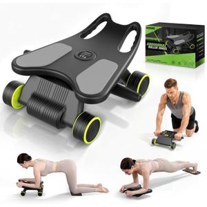 Ab Roller with Elbow Support, Ab Roller Board Core Workout Machine with 4 Wheels, Mini Pilates Reformer Equipment for Home Gym, Abdominal Full-Body Strength Exercise Trainer with Knee Pad (Black & Green)