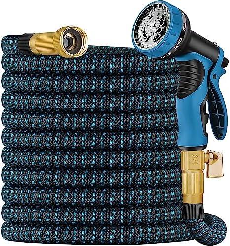 Expandable Garden Hose 75 ft Water Hose with 10 Function Spray Nozzle, Lightweight Flexible Hose with 3/4 Inch Solid Fittings and 3-Layer Latex Core, 75ft Retractable Stretch Hose (Black & Blue)