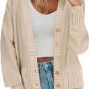 Zeagoo Women's Cardigan 2025 Fall Winter Open Front Oversized Button V Neck Loose Soft Knit Sweater (Large, Apricot)
