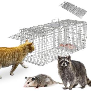 Large Live Animal Trap Cage, 31"x11"x12" Live Animal Cage Trap Humane Raccoon Traps Catch Release, Collapsible One-Door Animal Catcher Cage for Cats Opossums Groundhogs Skunks Squirrel Rodent