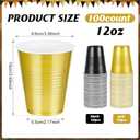 100 Pcs Black and Gold Plastic Cups 12 oz, Bulk Gold and Black Disposable Party Graduation Cups for Graduation New Year Wedding Birthday Christmas Theme Party Supplies Decorations