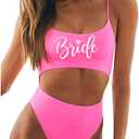 MUZHI Women's Bride One Piece Swimsuits Ruched Tommy Control Wifey Swimwear Sexy Back Crossover Swimming Bathing Suits (Medium)