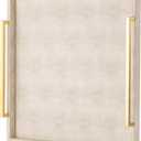 Large Ottoman Tray for Coffee Table,Square Shagreen Leather Decorative Tray with Gold Handles for Living Room Decor (20" x 20" x 3", Ivory)
