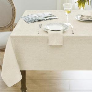 Softalker Cream Faux Linen Tablecloths Rectangular 84x60 inch, Table Cloth Stain Resistant & Shrink-Proof, Washable Table Cover for 6 Foot Rectangle Table Decor for Summer Outdoor, Farmhouse Style