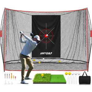 Pro Golf Net, 10x7ft Heavy Duty Golf Practice Net with Mat, Outdoor Indoor Hitting Nets with Noise Reduce Silk Target for Backyard Driving Chipping/Garage Training, Christmas Golf Gifts for Men Boys