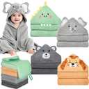 CandyHome 12 PCS Baby Bath Towels Set for Infants Toddlers, 4 PCS Animal Hooded Baby Towels & 8 PCS Washcloths Set, Ultra Absorbent Cute Soft Newborn Bath Essentials Gifts for Boys & Girls