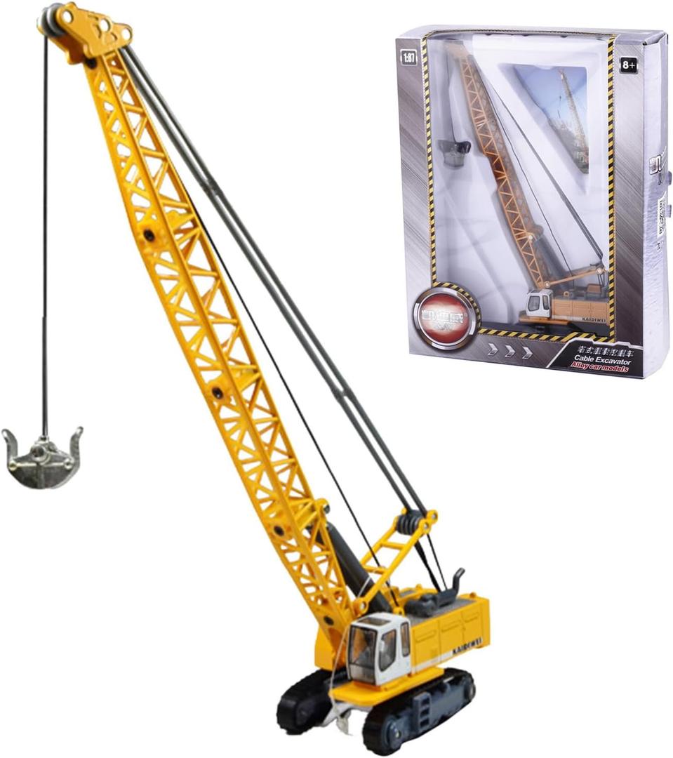 1:87 HO Scale Tower Cable Crane, Caterpillar Alloy Truck Train Railway Model Scene Decoration Imaginative Role Play, Truck Toy Birthday Gift for Kids (Yellow)