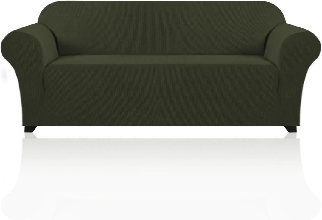 PrinceDeco Stretch Sofa Cover Slipcover 1-Piece, Spandex Jacquard Fabric Universal Couch Cover for 3 Cushion, Washable Non Slip Sofa Cover, Pet Friendly (Sofa 74" - 88", Olive)