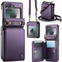 Vinich Crossbody for Samsung Galaxy Z Flip 6 Wallet Case with RFID Blocking Card Holder, Strap Kickstand Shockproof Flip Phone Cover for Women Men, Purple