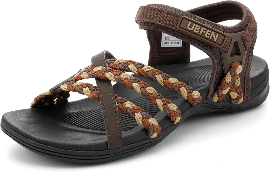 UBFEN Women's Hiking Sandals Walking Outdoor Sports Comfortable Water Sandals with Arch Support Comfortable for Beach Camping Travel Golf, 37