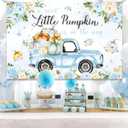 Little Pumpkin Baby Shower Decoration Backdrop for Boy A Sweet Little Pumpkin is On The Way Fall Blue Floral Truck Photography Background It's a Boy Party Decor Banner 5x3ft