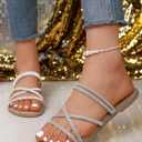Sksshion Women's Glitter Rhinestone Flat Criss Cross Strappy Open Toe Sandals Slip On Slippers, 43