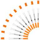 U-100 Syringe 0.5 ml/cc, 31 Gaugex1/2"(13mm), Orange Cap, Disposable Individual Wrapped, Pack of 100