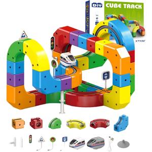 Magnetic Suction Rail Electric Train Set 3D Magic Flexible Race Track, 81 Pcs Race Car Track Block with Anti-Gravity, Educational Toy Boys Girls Birthday (81 PCS)