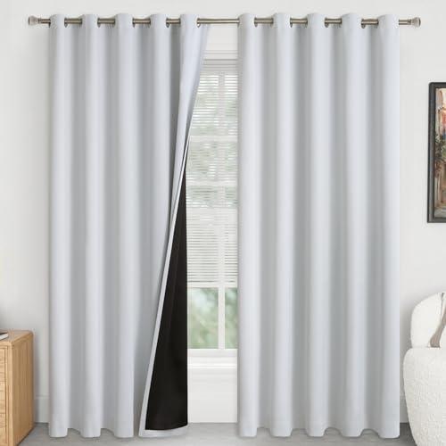QUEMAS Extra Wide 100% Blackout Curtains 84 Inch Length 2 Panels for Bedroom/Living Room, Thermal Insulated Total Light Blocking Soundproof Window Curtains, Each 60 Inch Wide, Greyish White