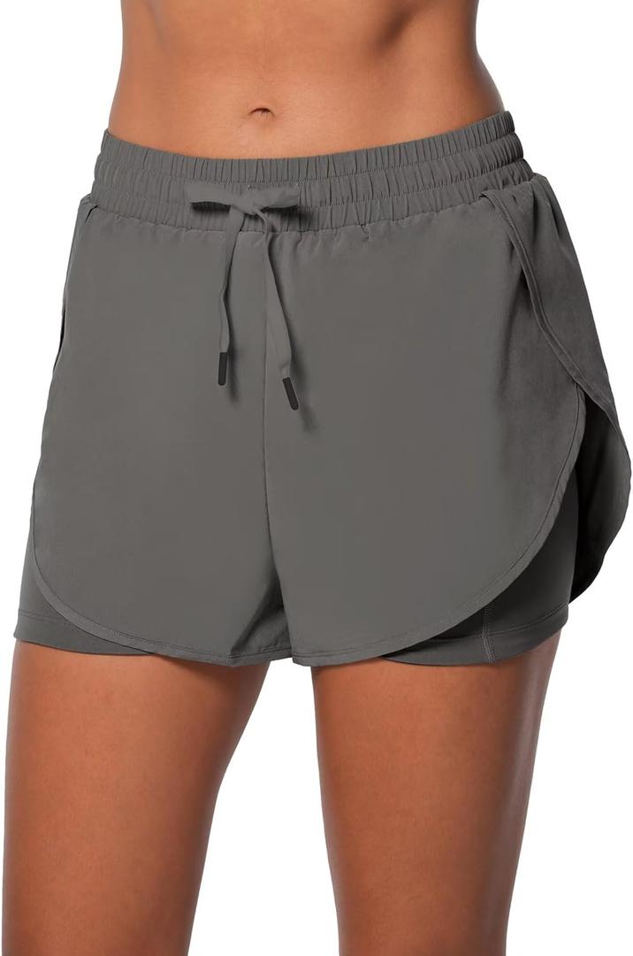 Sunzel 2 in 1 High Waist Running Shorts for Women Quick Dry Elastic Athletic Shorts with Pocket and Drawstring Workout Summer (Gray, S)