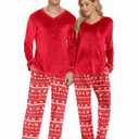 Ekouaer Couples Matching Pajamas Sets Velvet PJs Set for Men and Women Velour Long Sleeve Sleepwear, S (Black)