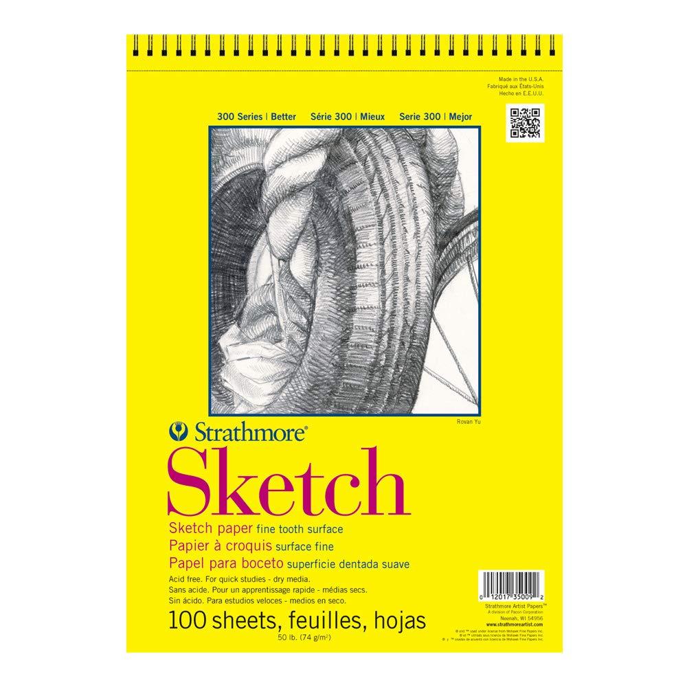 Strathmore 300 Series Sketch Paper Pad, Top Wire Bound, 11x14 inches, 100 Sheets (50lb/74g) - Artist Sketchbook for Adults and Students - Graphite, Charcoal, Pencil, Colored Pencil