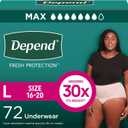 Depend Fresh Protection Adult Diapers, Incontinence & Postpartum Bladder Leak Underwear for Women, Disposable, Maximum, Large, Blush, 72 Count (2 Packs of 36, Large 16-20)