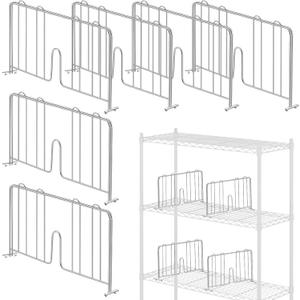6 Pcs 14" W x 9" H Wire Shelf Divider Chrome Plated Steel Wire Rack Divider for Shelving Metal Accessories for Bathroom Kitchen Office Pantry Room Storage Organization, Silver