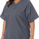 Landau Essentials Unisex Relaxed Fit 1-Pocket V-Neck Scrub Top 7502 Steel Grey Large