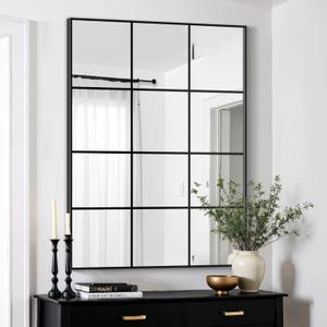 Window Mirrors for Wall Decor, Wall Mirrors Decorative Window Pane 30 x 40, Rectangular Metal Framed Wall Mounted Mirrors for Bedroom, Living Room, Dining Room, Entryway, Bathroom, Fireplace (Black)