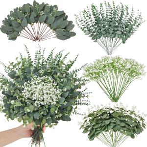 120 Pcs 4 Kinds Mixed Eucalyptus Greenery Stems, Baby Breath Flowers Artificial Bulk and Greenery Stems for DIY Bouquets Wedding Home Floral Decor