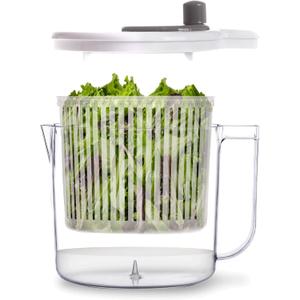 BINO | Salad Spinner - 2.6 Qt | Small Manual Lettuce Spinner with Built-in Draining System | Salad Spinner, Colander, and Water Pitcher in One | Fruit & Vegetable Basket Colander | Kitchen Gadgets