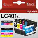 WHAWE LC401XL Ink Cartridges for Brother Printer MFC-J1010DW MFC-J1170DW MFC-J1012DW MFC-J1800DW, 4 Pack High Yields(Black Cyan Magenta Yellow)