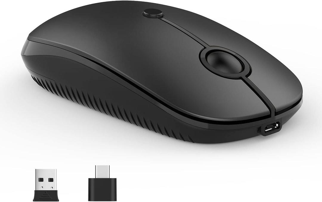 Type C Wireless MouseVssoplor USB C Rechargeable Portable Quiet Laptop Mouse USB and Type C Receiver Dual Mode Mice for PC, Laptop, MacBook, Tablet-Black