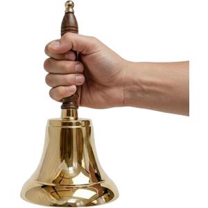 Large & Heavy Solid Brass Loud Hand Call Bell for Weddings, Christmas, School 11"(H) 5"(D) Polished Brass By The Metal Magician